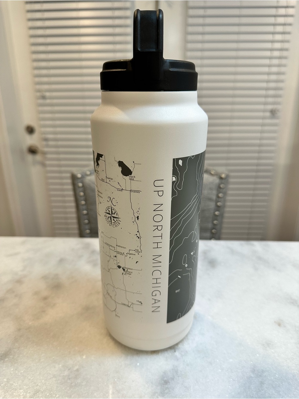 Up North Michigan White and Gray Map Tumbler / Insulated Water Bottle, 32oz